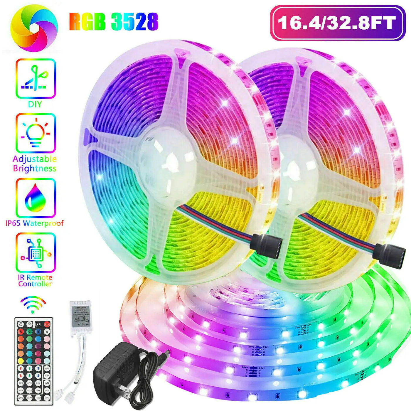RGB LED Strip Lights 32ft with Remote and Memory Function Waterproof - Lumo