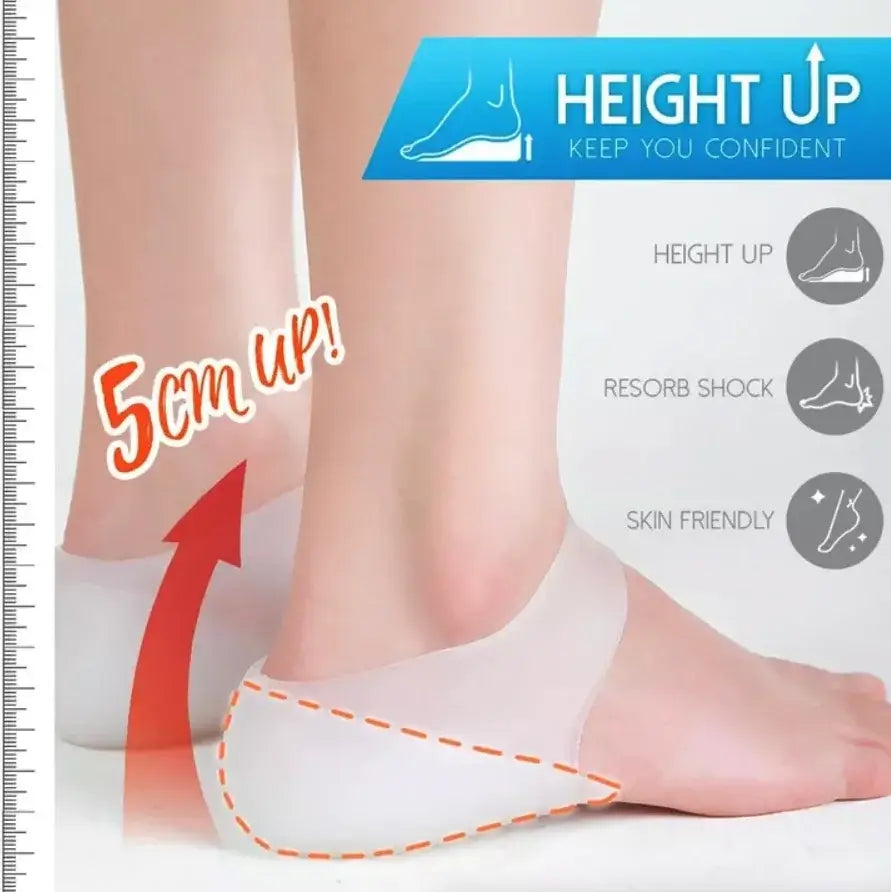 Silent Height Boost Silicone Insoles for 5cm height increase, promoting shock absorption and skin-friendly comfort.