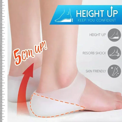 Silent Height Boost Silicone Insoles for 5cm height increase, promoting shock absorption and skin-friendly comfort.